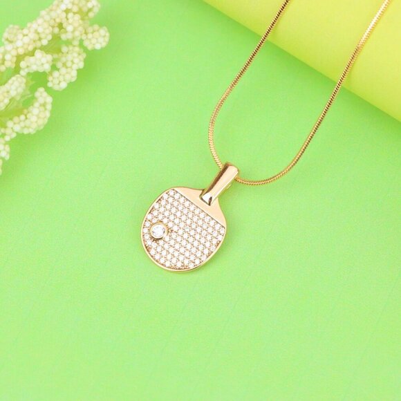 "Rose Gold Table Tennis Racket Pendant with Sparkling CZ Detailing, XPPT1376 - Picture 12 of 13